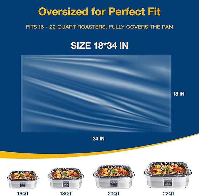 Electric Roaster Liners 34x18 Inch, 20 Count Disposable Roaster Liners Fits 16-22 Qt Roasters, Roaster Pan Oven Liners Plastic Cooking Bags for Instant Cleanup