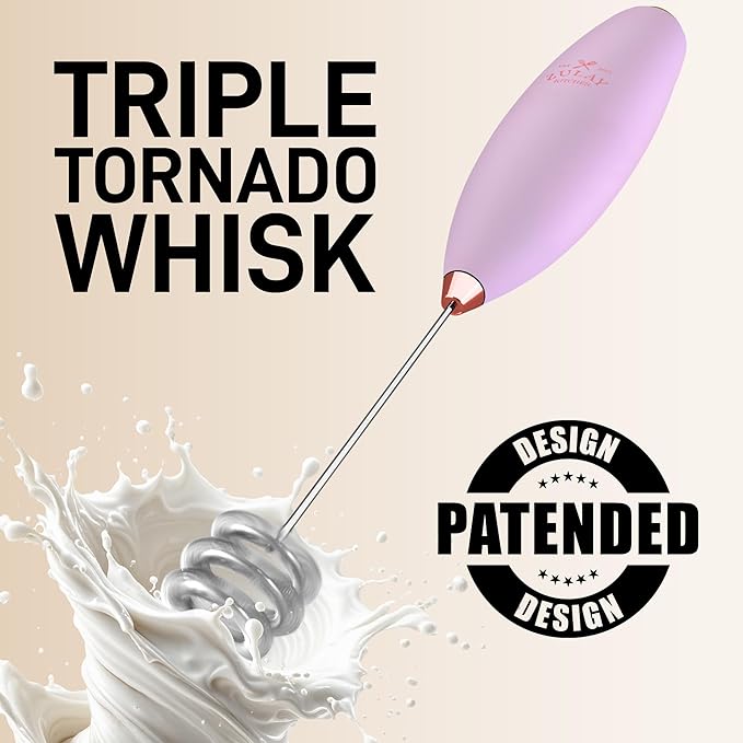 Zulay Kitchen Patented Tornado Triple Whisk Milk Frother with 4 Duracell Batteries ??Handheld Foam Maker for Coffee, Lattes, Matcha & Hot Chocolate ??Rich, Creamy Froth in Seconds