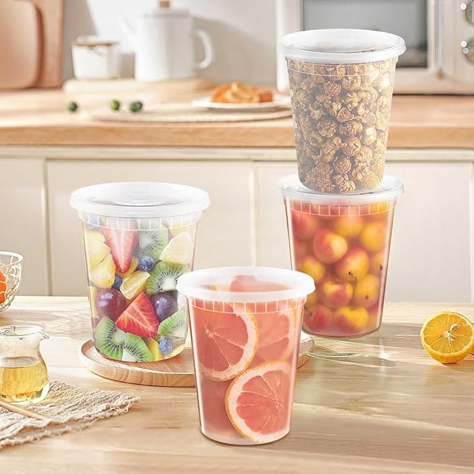 40 Pack 32oz Deli Containers with Lids Food Storage Containers Plastic Deli Containers with Lids, Slime, Soup, Meal Prep Containers | BPA Free | Stackable | Leakproof | Dishwasher/Freezer Safe