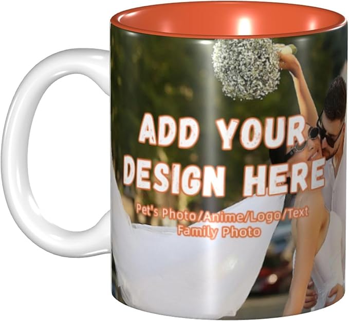 Custom Color Mugs with Partial or Full-Size Printing Customizable Photos and Text Coffee Mugs Creative Multicolor Designs Image (Full-Width, Orange)