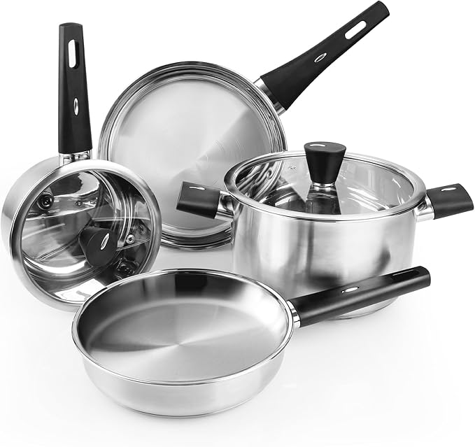 Meythway ?릶?릯?릤?릲???릡?릢 Stainless Steel Pots and Pans Set Non Toxic, 6PCs Kitchen Cookware Sets with Stay-Cool Handles, Non-Stick, Dishwasher Safe&Compatible with All Stovetops(Gas,Electric&Induction)