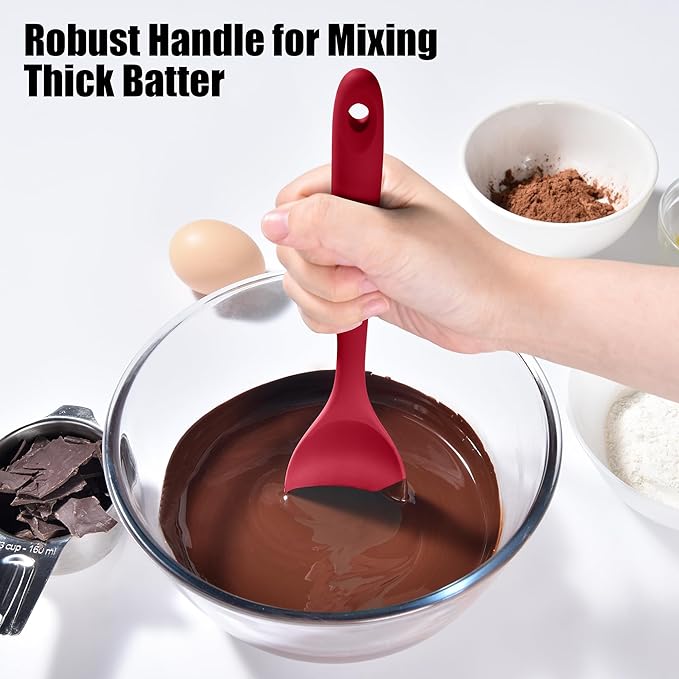 Doosu Silicone Spoon Spatula, 600쨘F Heat-Resistant Food Grade Rubber Spoonula with Seamless Design, Non-Stick Flexible Scraper Kitchen Cooking Spoon Baking Tool for Mixing, Scraping (Red)