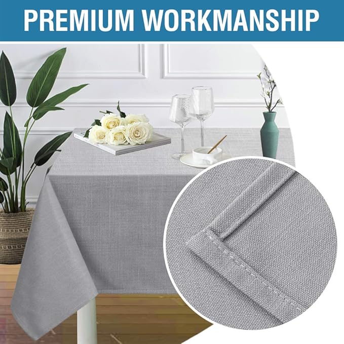 H.VERSAILTEX Linen Textured Table Cloths 60 x 84 Inch Premium Solid Tablecloth Spill-Proof Waterproof Table Cover for Dining Buffet Feature Extra Soft and Thick Fabric Wrinkle Free, Grey