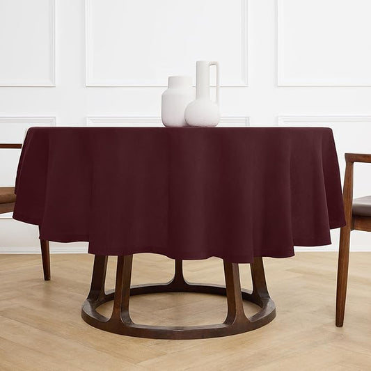 Solino Home Linen Round Tablecloth 70 Inch - 100% Pure Linen Burgundy Round Tablecloth - Machine Washable Table Cloth for Christmas, New Year - Sonoma