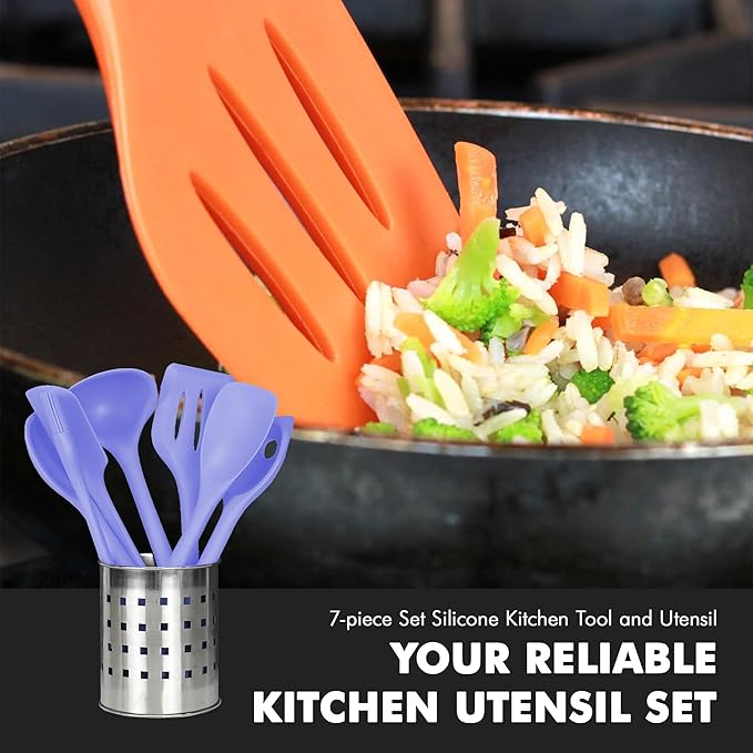 Chef Craft - Premium Silicone Kitchen Tools and Utensils Set, Non-Scratch, Withstands Temperatures up to 450째F, BPA-Free, 7 Piece Cooking Utensils Set, Pastel Blue