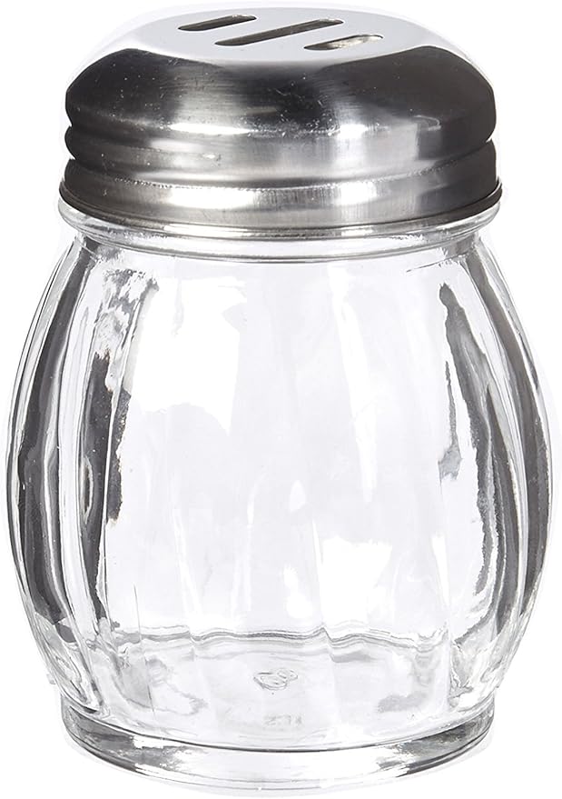New Star Foodservice 22339 Glass Swirl Cheese & Crushed Red Pepper Shaker with Stainless Steel Slotted Top, 6-Ounce, Set of 12