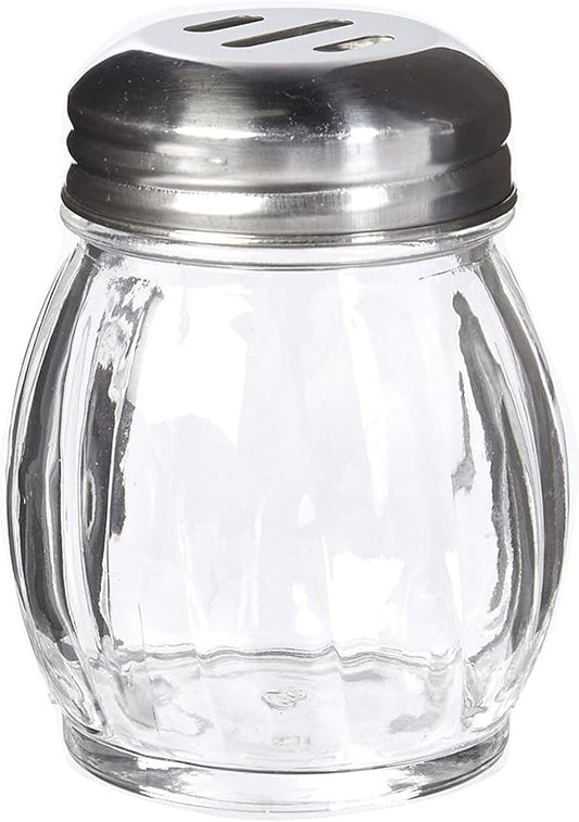 New Star Foodservice 22339 Glass Swirl Cheese & Crushed Red Pepper Shaker with Stainless Steel Slotted Top, 6-Ounce, Set of 12