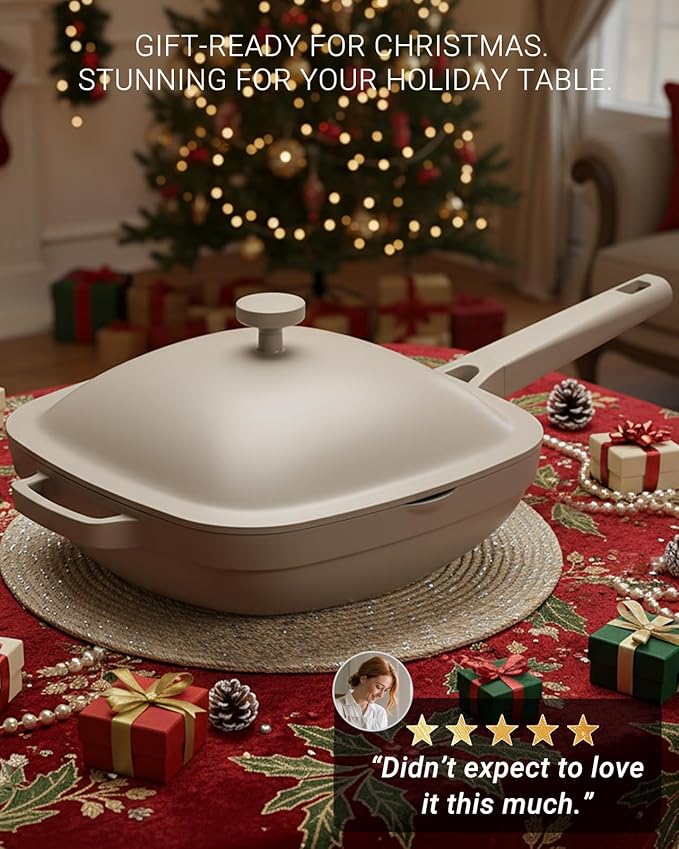 10.5 Inch(3.8QT) Ceramic Pan with Lid,Non Stick Frying Pans Cast Aluminum Deep Saut챕 Pans,Ti-Ceramic Non Toxic Pix Pan with Wooden Spatula and Scrubber-Morning Mist