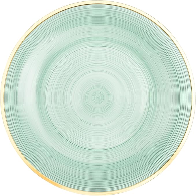 PLASTICPRO 128 Pieces Crystal Design Plastic Plates Combo Pack 7 inch and 10 inch Gold Rim Elegant Disposable Plates, Transparent Green