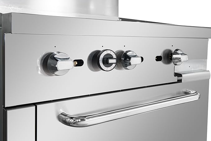 KoolMore 36 in. Commercial Natural Gas Oven with Full Griddle Top, Ceramic Coated Interior and Large Upper Shelf, 90000 BTU, CSA Listed in Stainless-Steel (KM-CRG36G-NG)