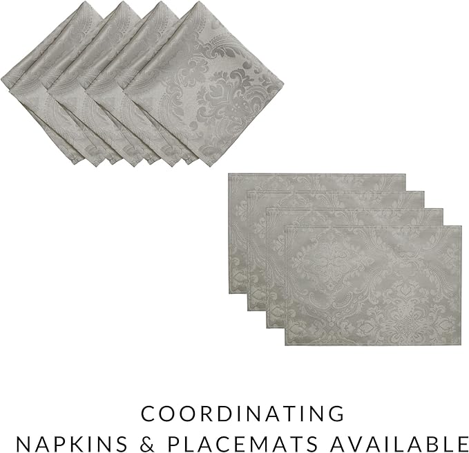 Elrene Home Fashions Caiden Elegance Damask Waterproof, Stain & Wrinkle Resistant Fabric Tablecloth, 52" x 70" Oblong/Rectangle, Silver