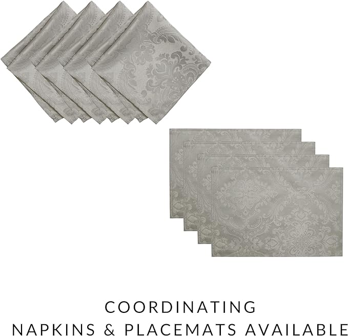Elrene Home Fashions Caiden Elegance Damask Waterproof, Stain & Wrinkle Resistant Fabric Tablecloth, 90" Round, Silver
