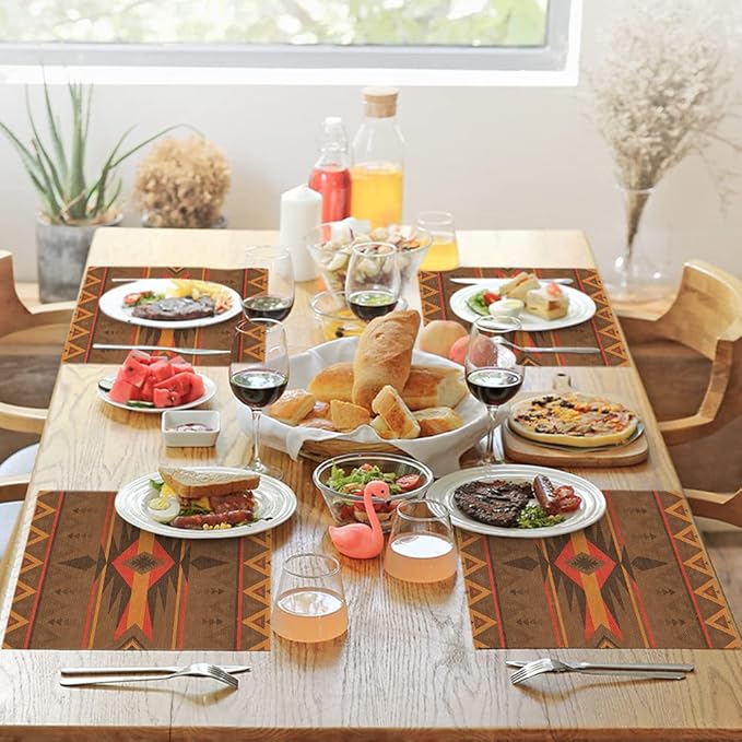 Moslion Aztec Pattern Placemats American Southwest Print Abstract Art Boho Table Placemats for Dinning Table Washable Cotton Linen 12x18 Inch, Set of 4…