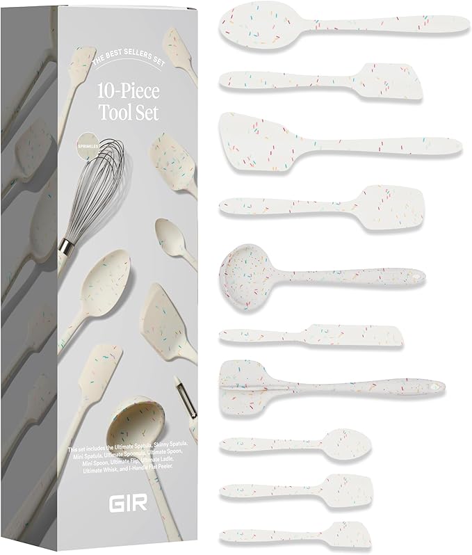 GIR: Get It Right 10-Piece Silicone Ultimate Kitchen Utensil Set ??Spatulas, Ladle, Flip, Spoons, Whisk, Peeler & Spoonula ??Nonstick, Non-Toxic, Heat-Resistant ??Sprinkles