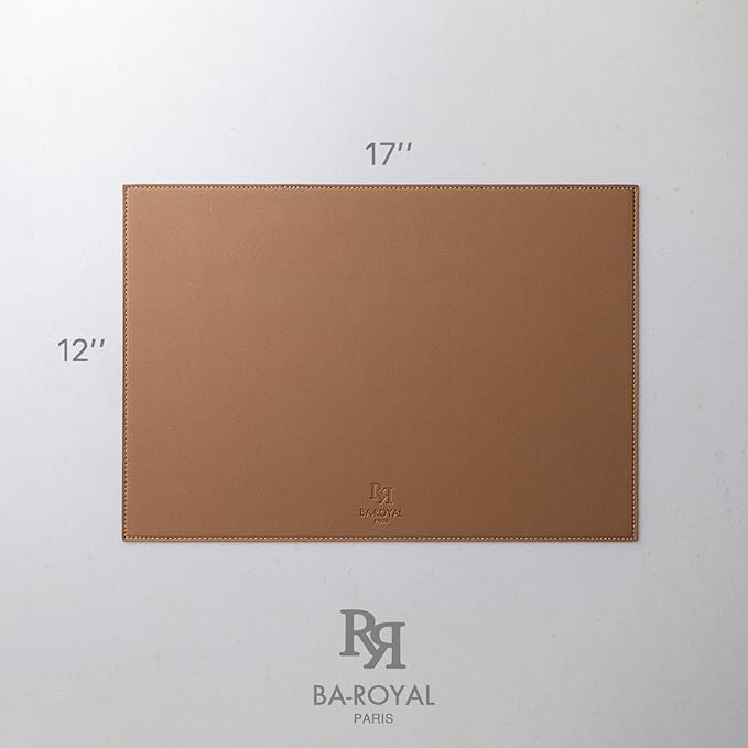 Baroyal Faux Leather Placemats Set of 12 Vinyl Washable Wipeable Table Mats for Kitchen Dining Table Heat Resistant Waterproof Indoor/Outdoor Placemats Non-Slip Easy Clean Place Mats (British Khaki)