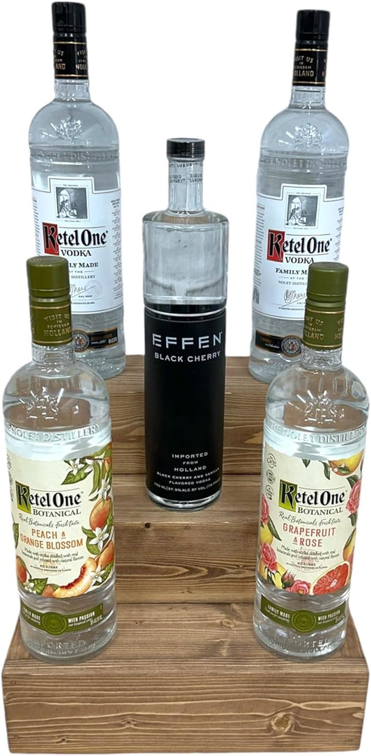 Handmade Tiered Display Shelving - Three Tier Bar Display - Bar Organizer - Liquor Bottle Display (12" without Back, Special Walnut)