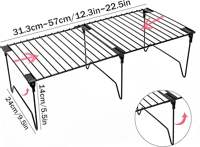 1/2-Piece Set cabinet organizer shelf,kitchen counter shelf,Foldable Pantry Shelf,Plate, Dish,Rustproof Metal Storage Organizer (1, Black)