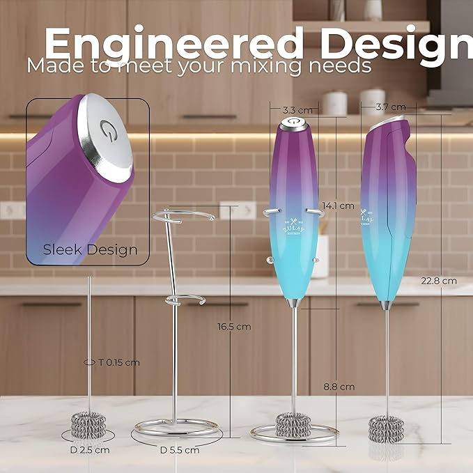 Zulay Kitchen Patented Tornado Triple Whisk Milk Frother with 4 Duracell Batteries ??Handheld Foam Maker for Coffee, Lattes, Matcha & Hot Chocolate ??Rich, Creamy Froth in Seconds