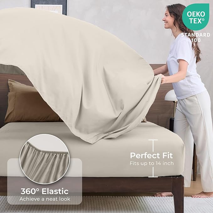 HEVUMYI Khaki & Linen Twin Comforter Set - 5-Piece All Season Bed in a Bag Twin, Ultra Soft Bedding Set with Comforter, Flat Sheet, Fitted Sheet, Pillowcases, Pillow Shams