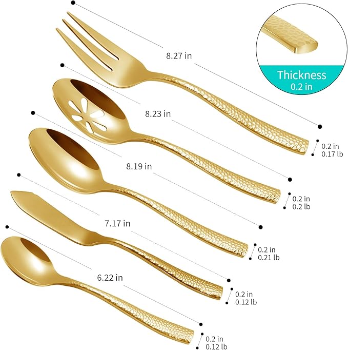 Flatware Set Gold Hammered 45 Pieces Stainless Steel Cutlery Set Silverware Serving Set Service for 8Home Event Use Wedding Housewarming Gift