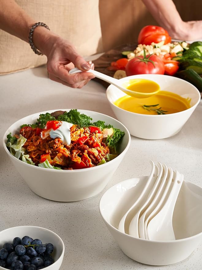 DOWAN 32 OZ Large Soup Bowls Set of 4 - White Ceramic Bowls for Kitchen, Deep Bowls for Cereal, Salad, Pasta, Fruits, Ramen, Dishwasher & Microwave Safe