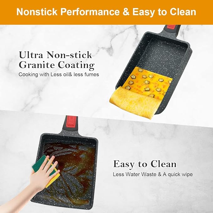 Tamagoyaki Pan, Japanese Omelette Pan Nonstick, Rectangle Square Egg Frying Pan Skillet Nonstick, Detachable Handle, PFAS & PFOA-Free, Oven Safe, 7.5” x 6.3”
