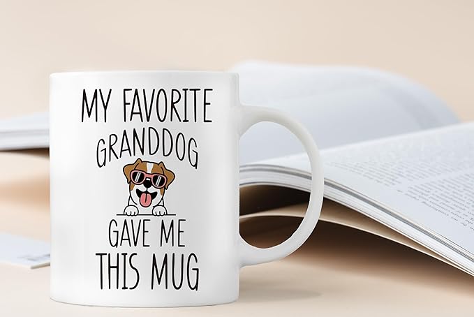 QASHWEY Jack Russell Terrier Dog Grandma Gifts Mug, Funny Jack Russell Terrier Dog Owner Coffee Mug Tea Cup Gifts for Grandma Grandpa, My Favorite Granddog Gave Me This Mug Coffee Cups Ceramic 11oz