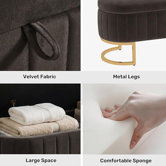 VIROL 65 Inch Storage Ottoman Bench Velvet End of Bed Storage Bench King Size Upholstered Tufted Bench Large Space for Bedroom Living Room Entryway Dark Grey