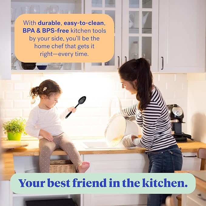 GIR: Get It Right Silicone Slotted Spoon - 13.5" Black Unibody - Perforated Strainer & Skimmer - Heat Resistant to 425째F - Dishwasher-Friendly - Easy-Clean Cooking Spoons for Nonstick Cookware