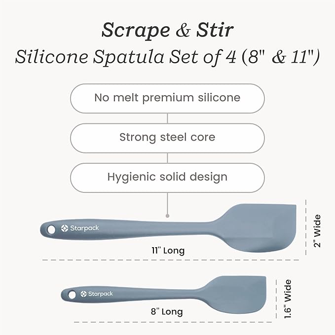 StarPack 'Scrape & Stir' Silicone Spatula Set (4 Pcs) - Heat Resistant Spatula Set 600째F - Food Grade Kitchen Spatulas - Nonstick Silicone Baking & Cooking Spatulas - Rubber Turner Set for Kitchen Use