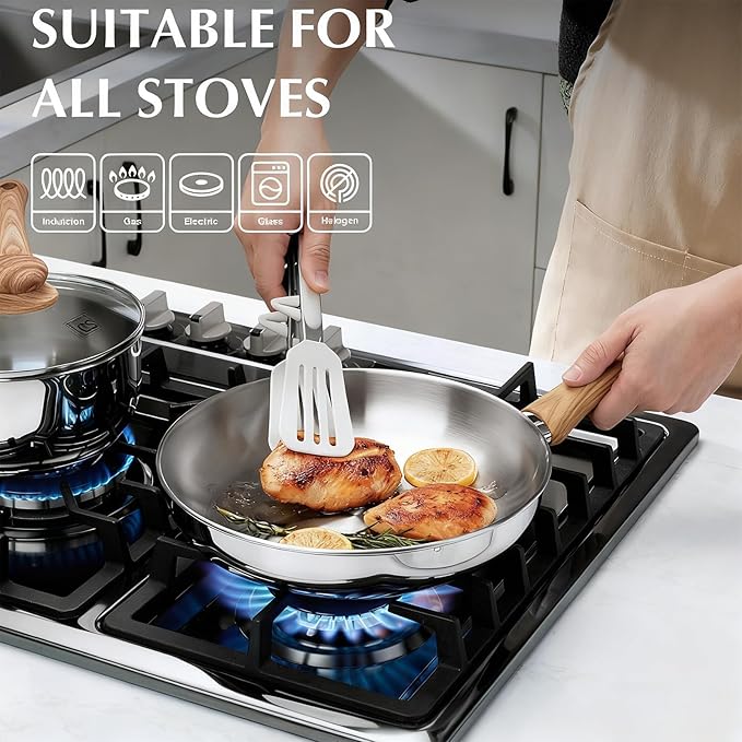 KOCH SYSTEME CS Stainless Steel Frying Pan Set, 18/10 Stainless Steel Pans Set with Heat-resistant Handle, Triply Base Induction Cooking Pans Set, Fast & Even Heat, Dishwasher Safe, 8" & 10"