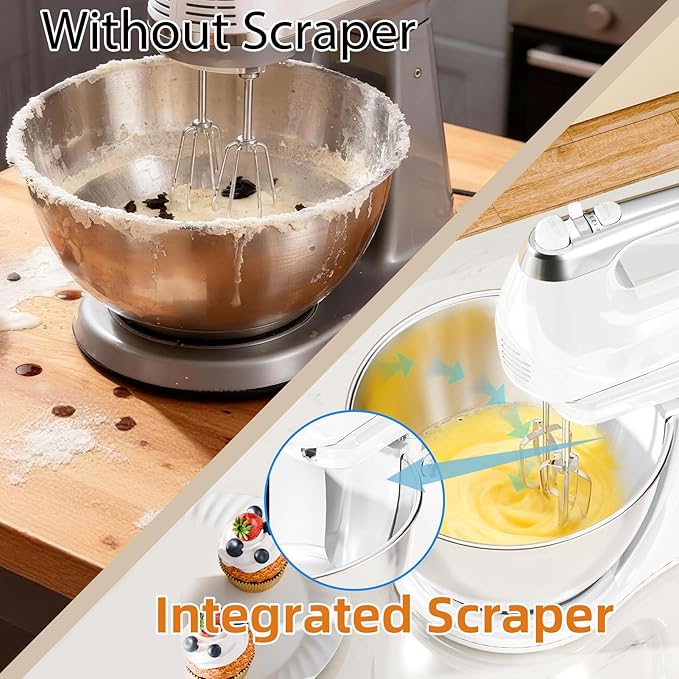 Stand Mixer Hand Mixer Electric Kitchen - 4.8 QT Smart Auto-Rotating Bowl & Beater Standing Mixer, 5-Speed Tilt-Head Household Mixer with Beaters & Dough Hooks for Baking,White