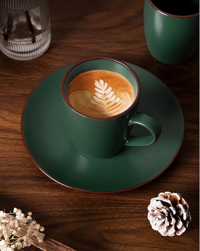 famiware Venus Coffee Mugs for 4, 12 oz Mug Set, Dringking Cup with Handle for Coffee, Tea, Cocoa, Milk, Dark Green