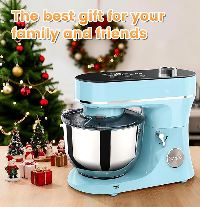 Stand Mixer 6QT Kitchen Mixer with LED Smart Touchscreen, 11-Speed Tilt-Head Mixer with Timer, 4 Preset Menus, Stainless Steel Bowl, Dough Hook, Whisk, Beater,Blue
