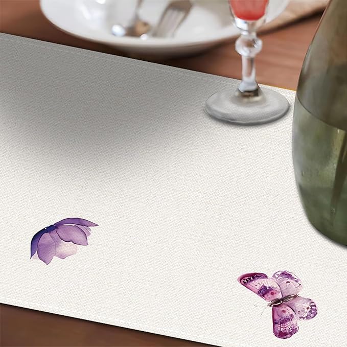 ZCHOMI Purple Flowers Table Runner 13x72 Inch Spring Summer Seasonal Kitchen Dinning Table Decoration for Indoor Outdoor Home Party D챕cor
