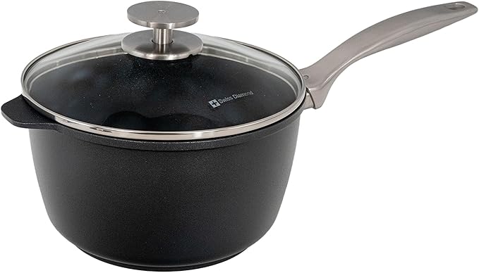 Swiss Diamond Nonstick Hybrid Ceramic and Diamond-Infused Saucepan With Glass Lid, PFAS- and PFOA-free, Dishwasher & Oven Safe Up To 500 째F (3.2 Quart)