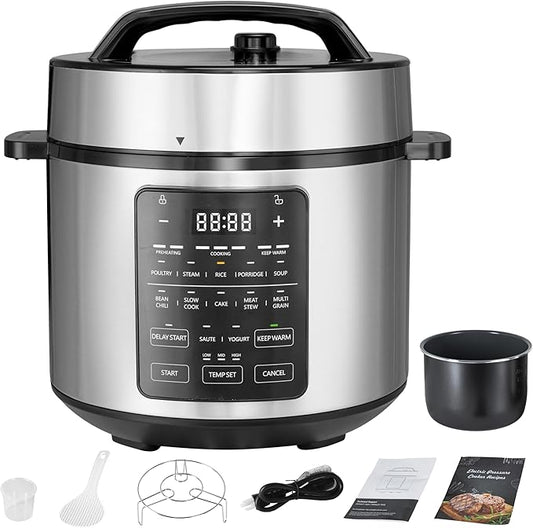 Simple Deluxe 6QT 12-in-1 Multi Electric Pressure Cooker, Non-Stick Stainless Steel Multi-Cooker for Yogurt Maker, Slow Cook, Sauté, Cake, & Warmer, 6 Quarts
