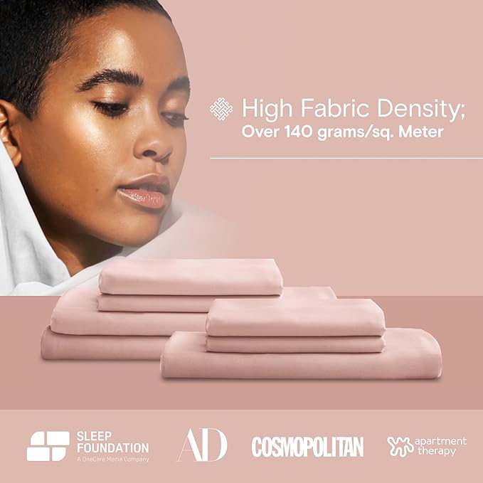DOZ Sheet Set, 100% Viscose derived from Bamboo, Organically Grown, Buttery Soft, Cooling Sheets, High GSM, Deep Pockets - 4 Piece - 2 Pillowcases 1 Fitted 1 Top Sheet (Blush, Cal King)
