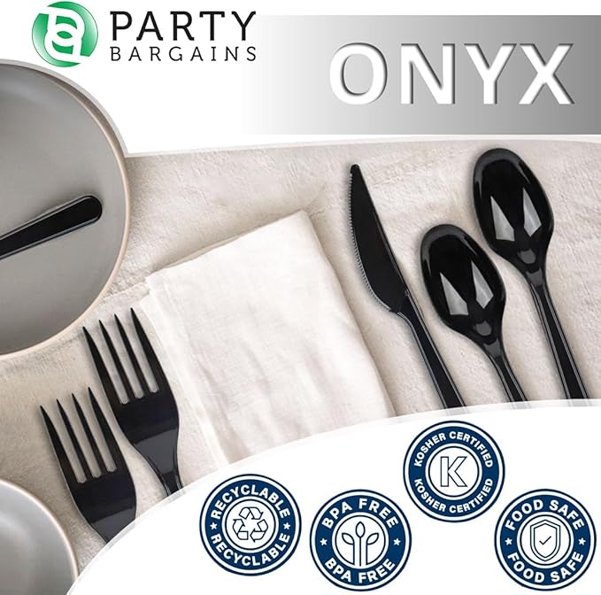 Party Bargains Disposable Cutlery set, Onyx Design, 720 Pieces: 120 Knives, 240 Spoons, 360 Forks