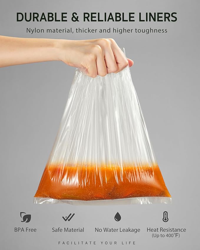 Syntus Slow Cooker Liners, 20 Count Cooking Bags Large Size Disposable Pot Liners Plastic Bags, Fit 3QT to 8QT for Slow Cooker Cooking Trays, 13"x 21", 20 Liners