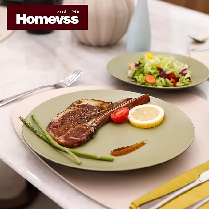 Stoneware Two-Tone Colors Life 18pc Dinner Set竊똎utside Shiny Black + Inside Matte Glaze Olive
