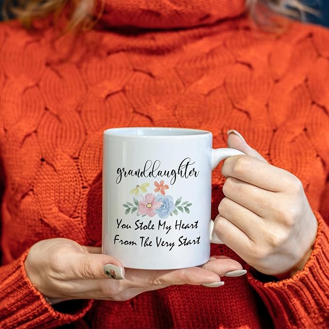 Granddaughter Gift Coffee Mug - You Stole My Heart Ceramic Tea Cup 11oz - From Grandma Grandpa