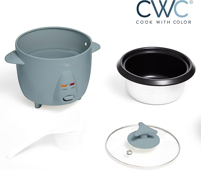 COOK WITH COLOR 6 Cup Rice Cooker 300W - Effortless Cooking and Perfectly, Cooks 3 Cups of Raw Rice for 6 Cups of Cooked Rice, Slate Blue