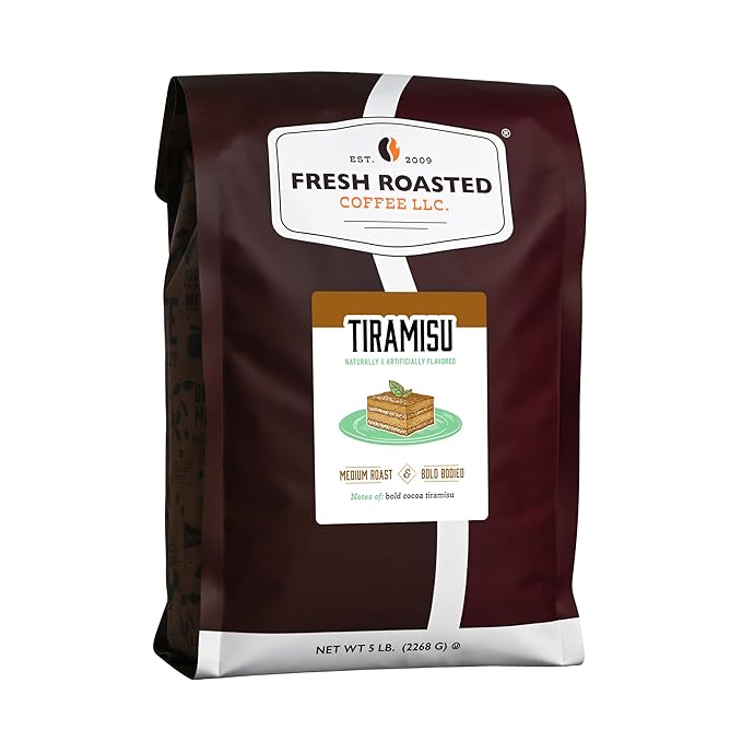 Fresh Roasted Coffee, Tiramisu Flavored Coffee,5 lb, Medium Roast, Kosher, Ground