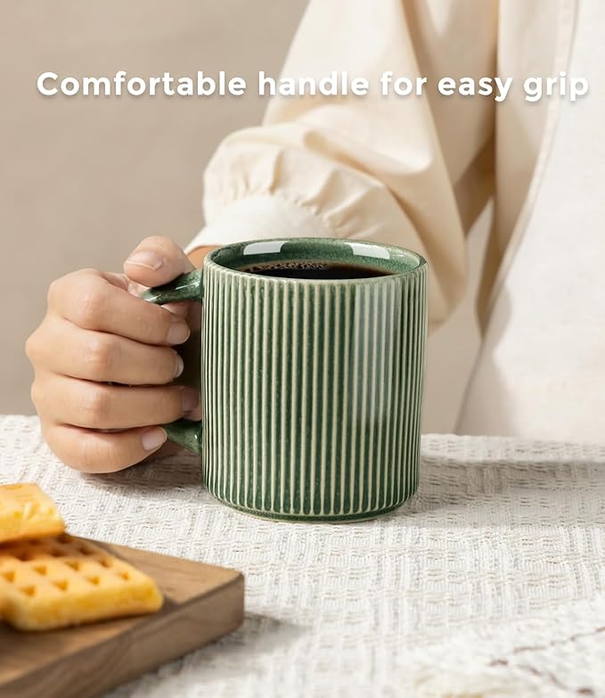 GBhome Coffee Mugs Set for 6, 11oz Coffee Cups with Handle for Man,Woman,Dad,Mom, Stoneware Mugs Sets for Coffee, Latte,Tea, Hot Cocoa, Milk, Dishwasher&Microwave Safe, Dark Green
