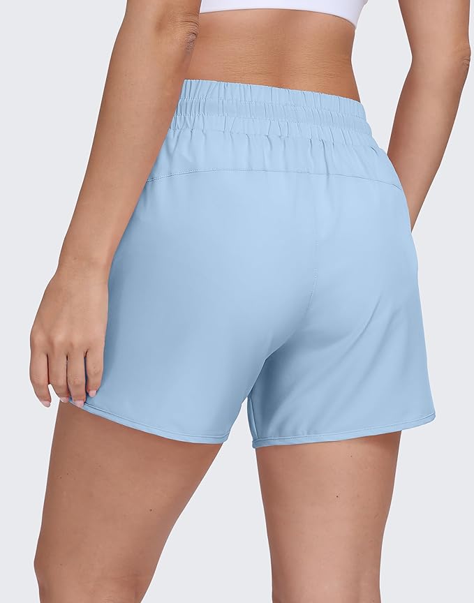 Women's 5" Running Shorts Quick Dry Sporty Athletic Gym Workout Shorts with Zipper Pockets Liner