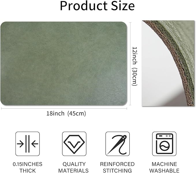 EDanle Cowhide Pattern Faux Leather Placemats Set of 6,Heat Resistant Non-Slip Waterproof Wipeable Washable Kitchen Dining PU Table Place Mats,Double-Sides Available,Green Brown
