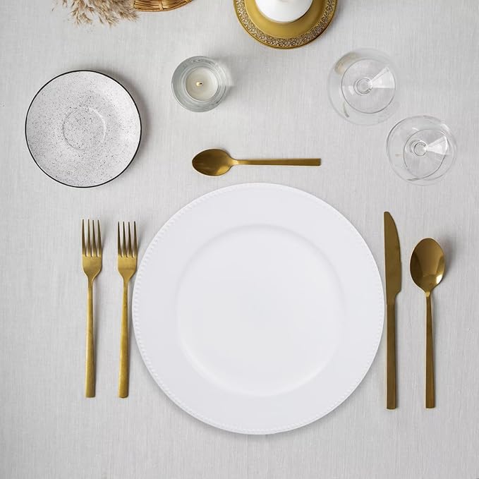 Set of 12 White Charger Plates with Beaded. 13" Reusable Plastic Table Chargers for Dinner Plates
