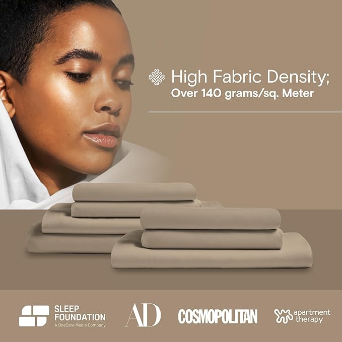 DOZ Sheet Set, 100% Viscose derived from Bamboo, Organically Grown, Buttery Soft, Cooling Sheets, High GSM, Deep Pockets - 4 Piece - 2 Pillowcases 1 Fitted 1 Top Sheet (Dune, Cal King)