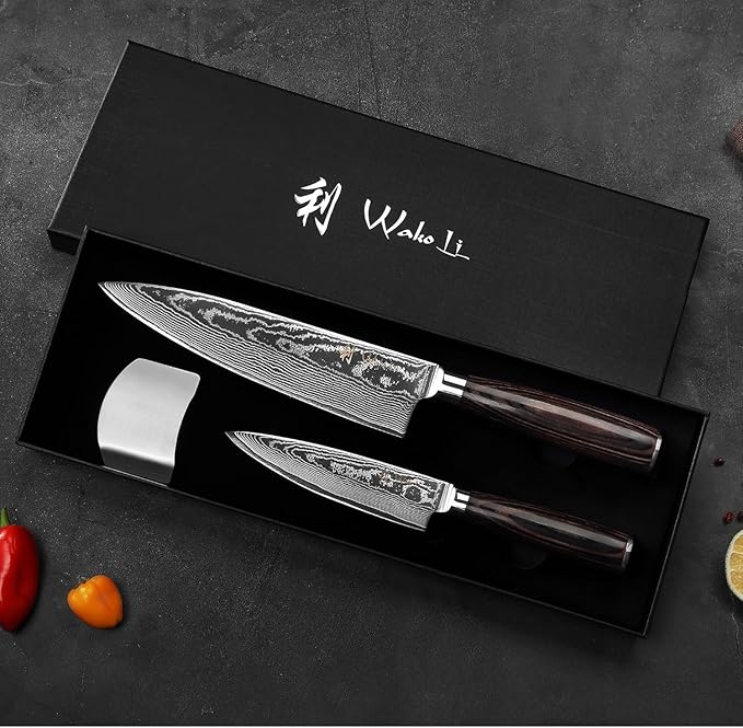 Wakoli EDIB Essentials 2-Piece Damascus Chef Knife Set ??Professional Kitchen Knives with 67-Layer VG10 Core Steel, Ergonomic Pakkawood Handles ??Premium Cooking Knives in Gift Box